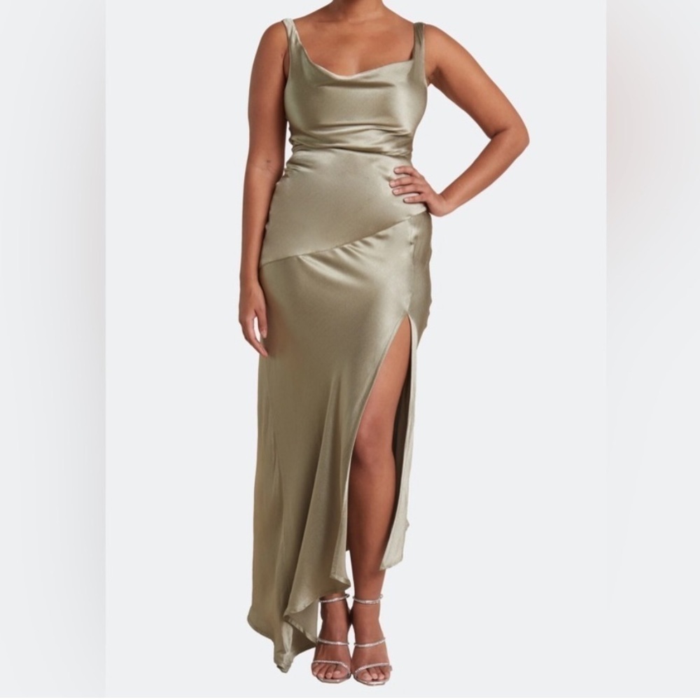 Bec + Bridge Mood Dance Cowl Neck Maxi Dress Satin Gown Sage Green Size US 14